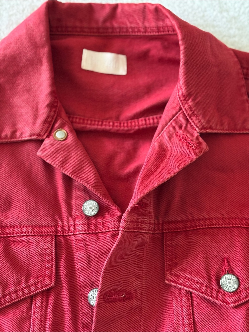 Boyish Red Cropped Button-Front Jean Jacket - Picture 10 of 15